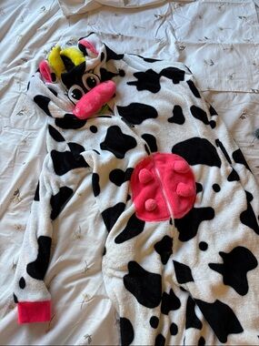 Kids Cow Print Hooded Onesie Pajamas with Pink Udder